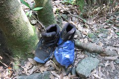 開聞岳／登山道脇に放置された底が剥がれた靴